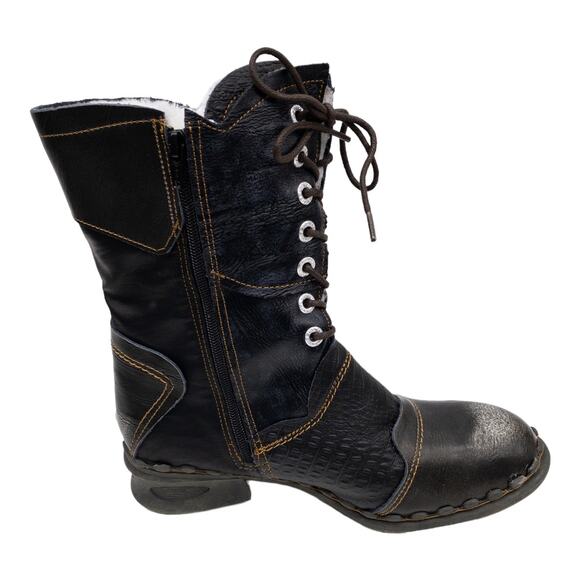 TMA EYES Black Croc Embossed Leather Winter Combat Boots 9.5 Women's - Picture 2 of 13